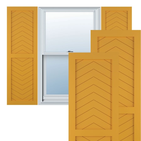 True Fit PVC Two Panel Chevron Modern Style Fixed Mount Shutters, Turmeric, 15W X 49H